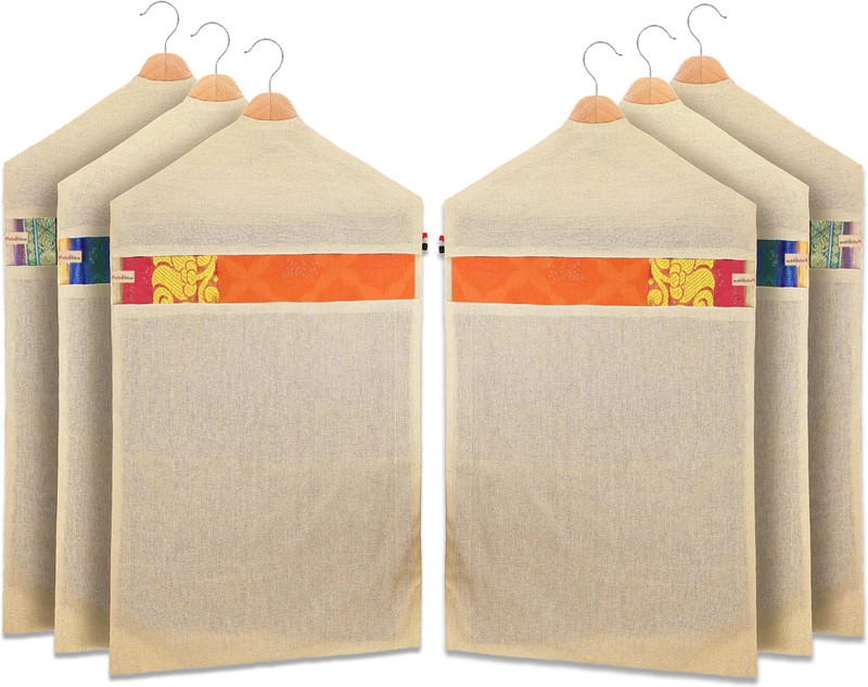 FAB ELLITE SET OF 6 (28INCH X 18 INCH) Hanging Cotton Saree Cover/ Saree Storage Bag with Zip,For Wardrobe Organizer Hanging Saree Cover With Zip/Saree bag with Mesh Window(HANGERS ARE NOT INCLUDE)(BEGIE)