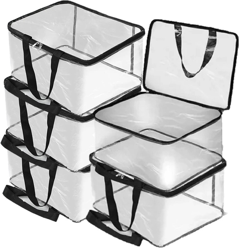 geetacreation Multipurpose Transparent Storage Bag for Clothes, cloth organizer Garment Cover PVC Packing box Pack - 5 Saree Cover, Toys, Stationary(Black, Transparent)
