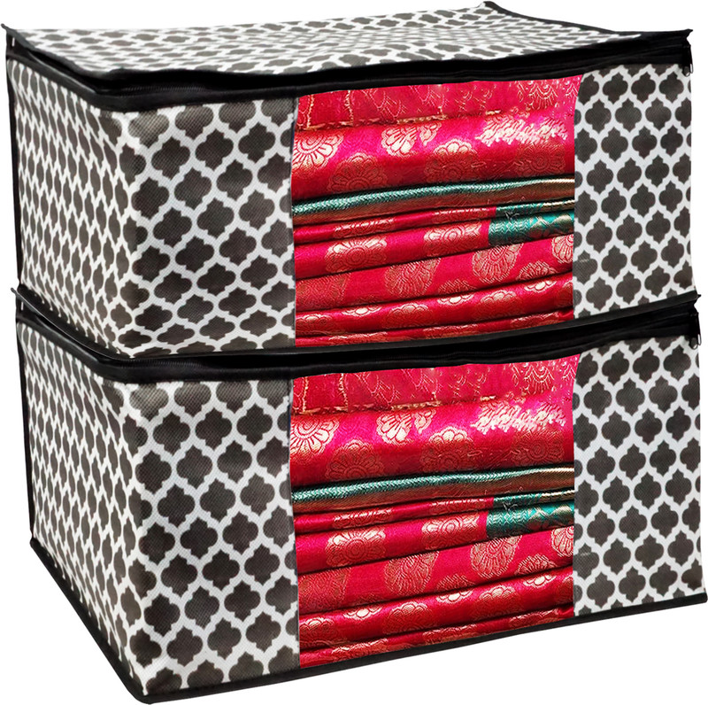 PRAHAN INTERNATIONAL Soiled Garment Bag , Printed saree cover Pack of 2 F1168_SC_XL_COVER Polyester Laundry Bag(Black)