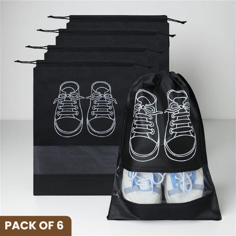 PelBart SB6PCS41 6 Pcs Shoe Bag for Luggage Travel | Lightweight Travel Footwear Organizer Cover 6 Pcs Shoe Bag for Luggage Travel | Lightweight Travel Footwear Organizer Cover(Black)