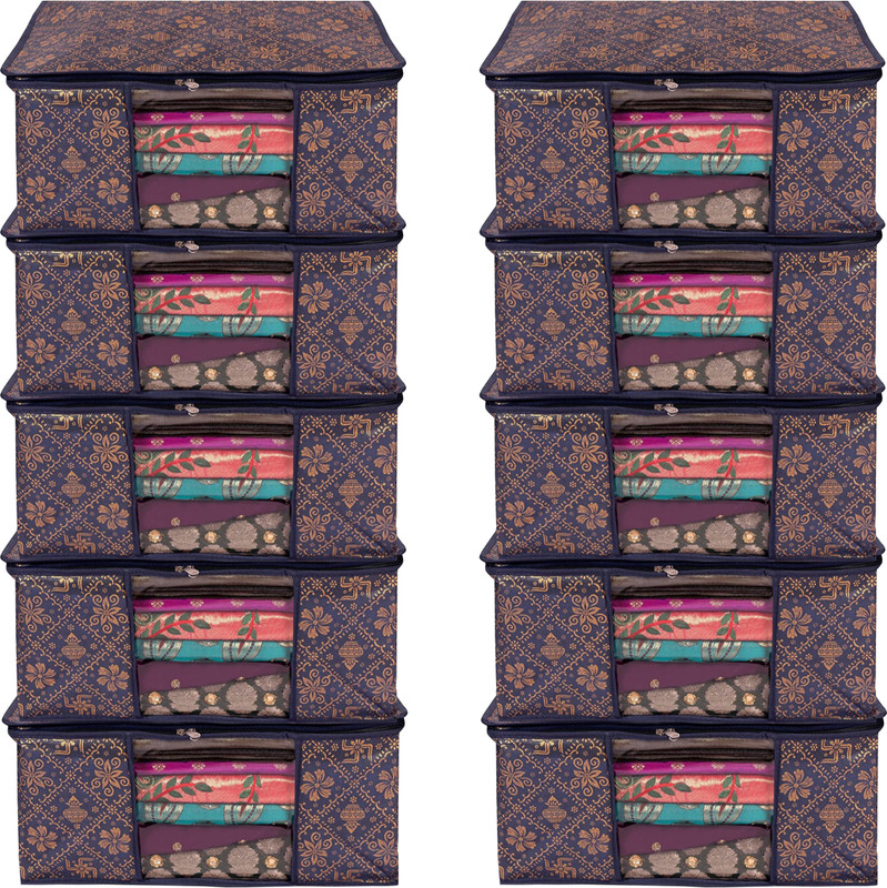 AARON INC Saree Cover Premium-Quality Trendy Saree Cover Storage Bag For Wardrobe Organizer Garments Storage bags-Big in size Gold Printed Sakhiya kalash Pack of -10(Blue)