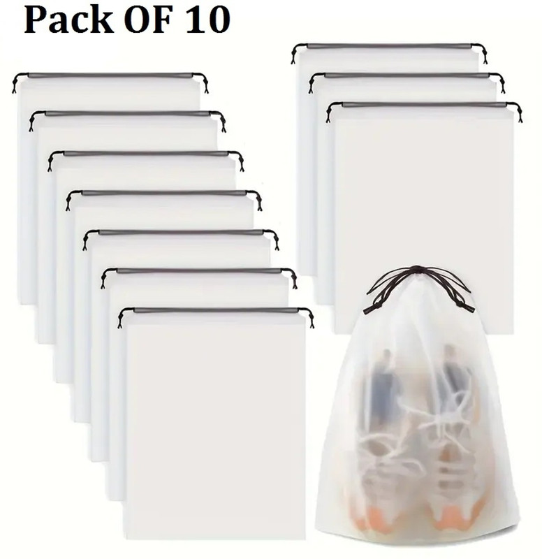 HSR Transparent Travel Pouch Pack Of 10 Transparent Travel Pouch, Suitable for Sneakers and Garment Travel Storage bag for Garment and Shoe(White)