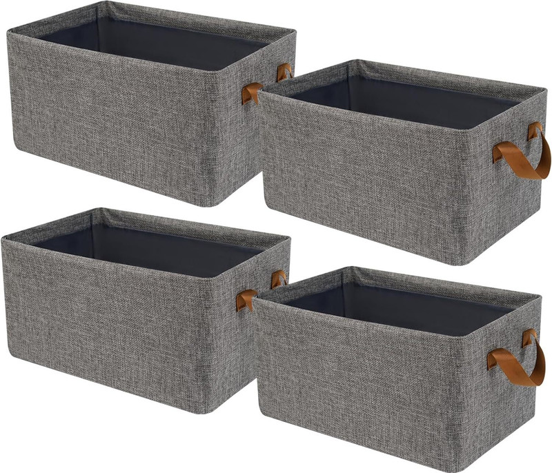 NESTIFY Foldable 26L PACK OF 4 Cloth Storage Box Basket with Metal Frame and Handles Clothes Organizer for Wardrobe Storage Box Wardrobe Organizer for Clothes, Toys Storage Cubes Organizer with Handles Collapsible Organizer Box(Grey)(Grey)