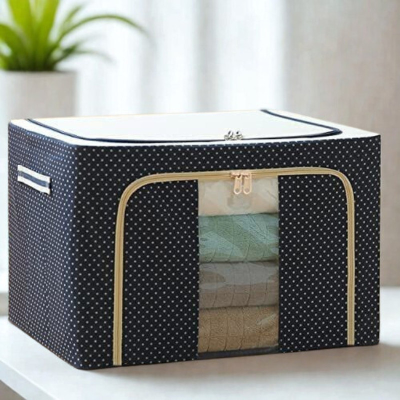 PelBart Heavy Duty Foldable Cloth Storage Bag – 66L Capacity Foldable Almari Steel Low Price with Steel Frame – 66L Organizer Box Plastic Wardrobe Box with Folding Transparent Cover(Multicolor)