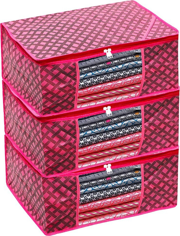 DCI saree cover Non Woven Multi Saree Cover Storage Bags for Clothes Combo Offer Saree Organizer saree pouch pack of 3(Red)