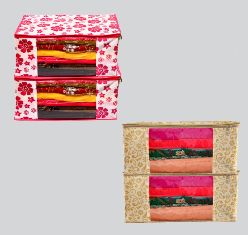 AMIRA INDUSTRIES Saree Cover Pack Of 4 Non Woven fabric Travel bag/cloth Cover/Storage Box Cotton Laundry Bag(Multicolor)