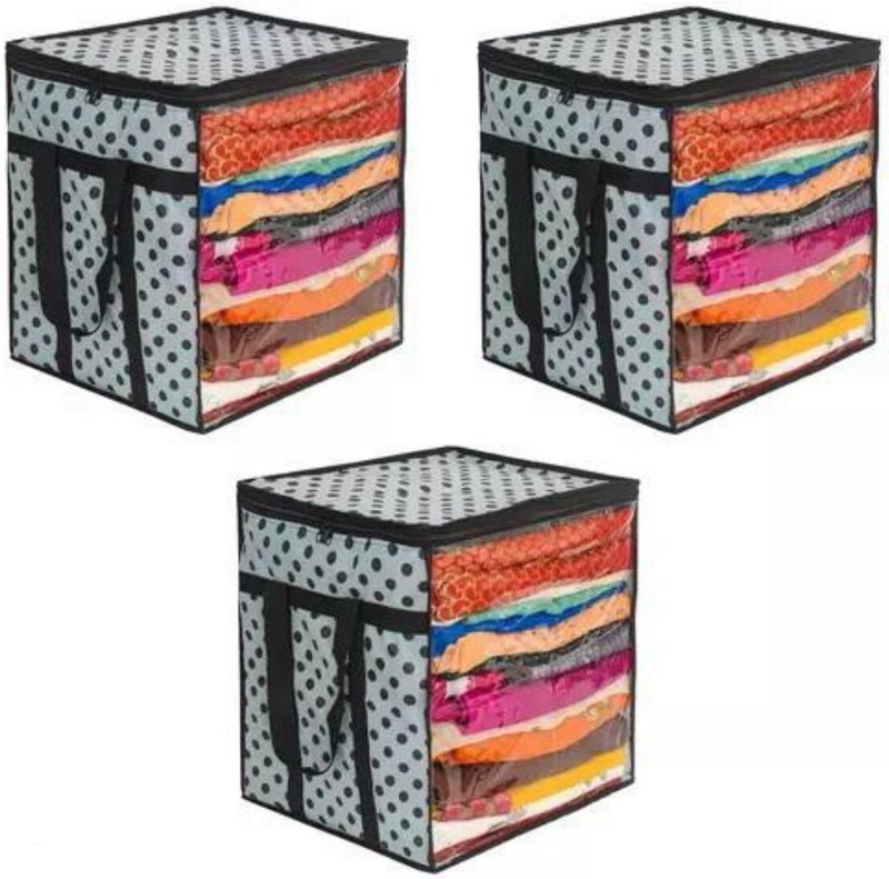 Viskri Durable Saree Cover pack of 3 with Transparent window and Clear Design Polyester Laundry Bag(Black, black bndi)