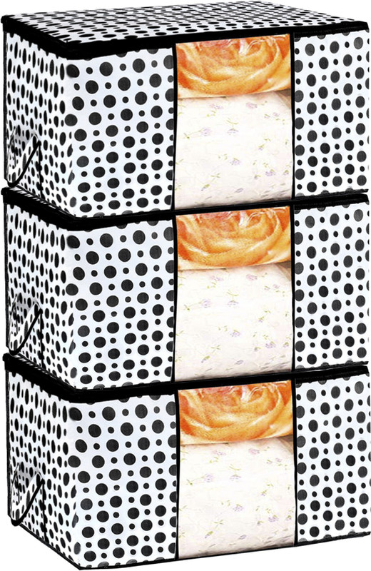 Billion Designer Polka Dots Design Non Woven 3 Pieces Underbed Storage Bag,Cloth Organiser,Blanket Cover with Transparent Window (Black & White) - BILLION38110 BILLION038110(Black & White)