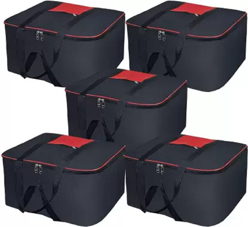 wini krafts Jumbo Organizer|Jumbo Organizer Box| With Zippered Closure And Handle | Organizer Bag Jumbo Size | |Under Bed Organizer Underbed Storage Bag Moisture Proof Cloth Organiser(Black & Red)