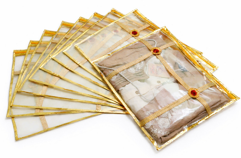 FLYLYF Transparent Single Saree Cover Set of 10 Clothes storage box Saree Bag Cover Dress Bag Cover Suit Packing bag for wedding Travling Clothes Cover Storage Bags Pattu Sadi Packing Covar for gifting(Gold)