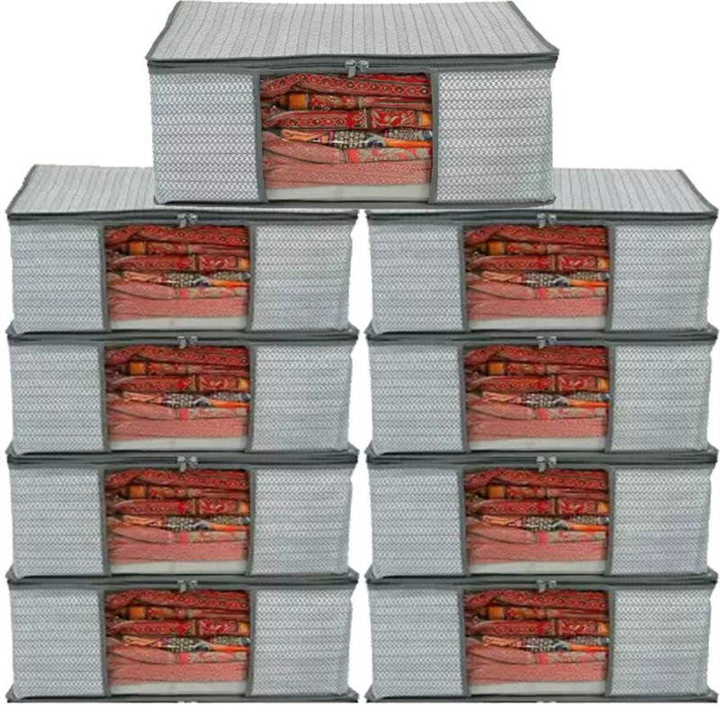 Aaliya Foldable Fabric Pack of 9 Organizer for Wardrobe Transparent Window Storage Use Poly-canvas Laundry Bag(GREEY)
