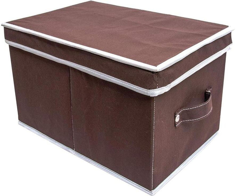 IMCREATIONS Pack 1 Multipurpose Non Woven Foldable Cloth Storage Box with Lid and Handle | Fabric Organizer Bin for Clothes, Toys, Books, Accessories | Durable Collapsible Storage Boxes for Home, Office, Wardrobe & Shelves(Brown)