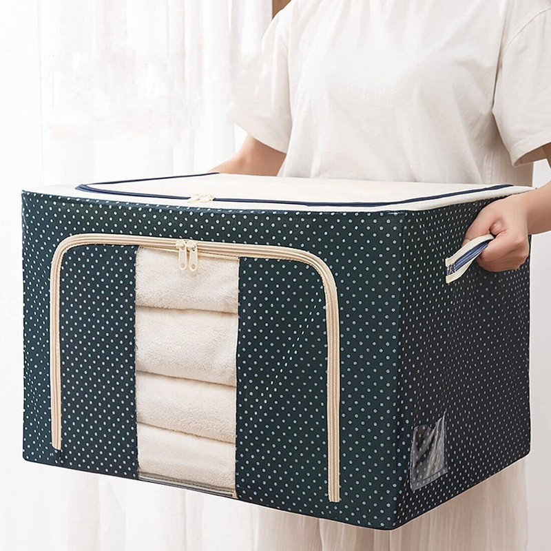 avnish Storage Box 66L Fabric Foldable Box Steel Frame Collapsible Wardrobe Organizer Bag Cover Boxes For Wardrobe Shelves Clothes, Sarees, Bed Sheet, Blanket(Blue)