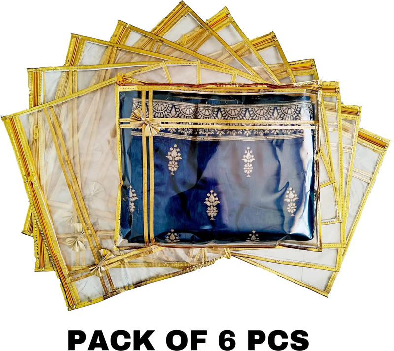 KITTI saree cover pack of 6 With Transparent Top Gold Saree Cover 6 Set Single-Transparent-Bow-Design-Gold-Set-Of-12(Gold)