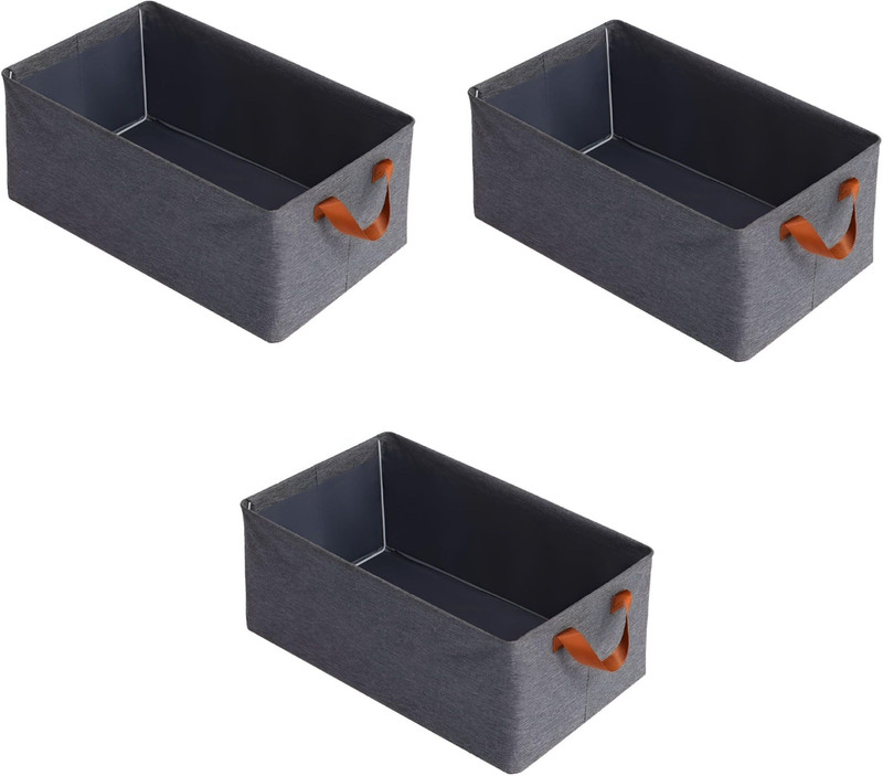VENDIFY SET OF 3 Clothes Organiser with Metal Frame Rectangle Storage Baskets for Clothing Fabric Storage Box with Handles Shelf Basket for Storage Clothes Pants Jeans Sweater CLOTH STORAGE BOX(Grey)