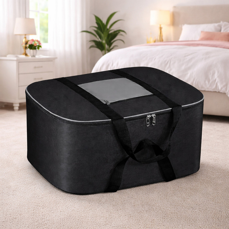 Gemstones Set of 1 Multi-Purpose Large Storage Bag with Zipper & Handles Clothes Organizer for Sarees, Blankets, Bedding, Garments, Toys & Documents Foldable Fabric Storage Organizer for Home, Travel & Closet Use(Grey, Black)