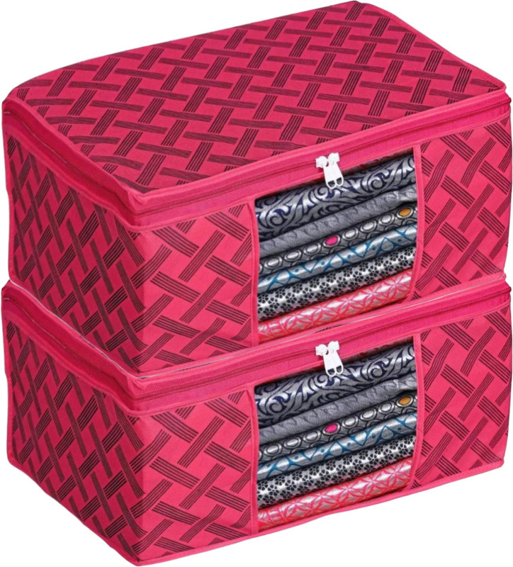 BB BACKBENCHERS Saree Cover High-Quality Fancy Saree Cover Storage Bag For Wardrobe Organizer Garment Storage bags-Big in size checkered Printed saree cover Pack of 2(Red)