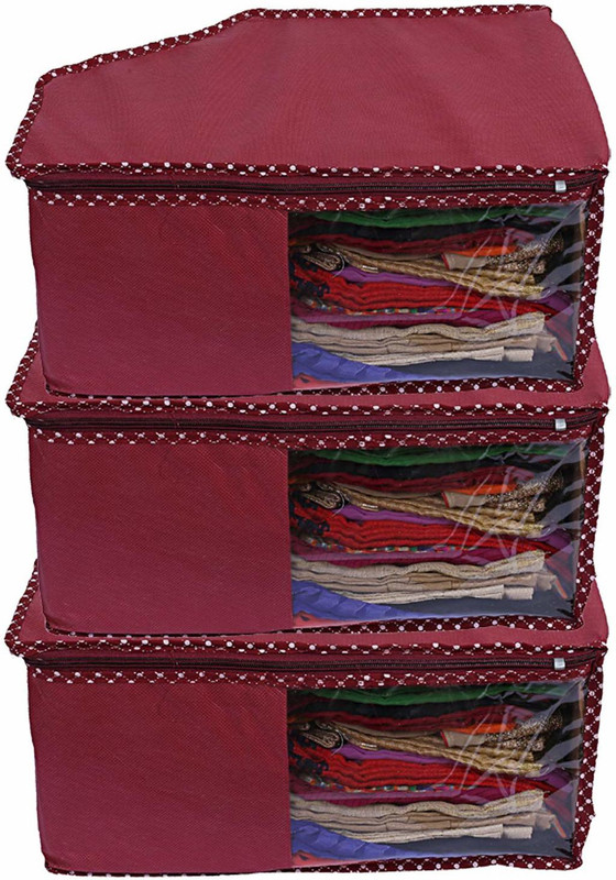 KUBER INDUSTRIES CTSS00960 Non Woven Blouse Cover Bag|Cloth Organizer Pack of 3 (Maroon) CTSS00960(Maroon)