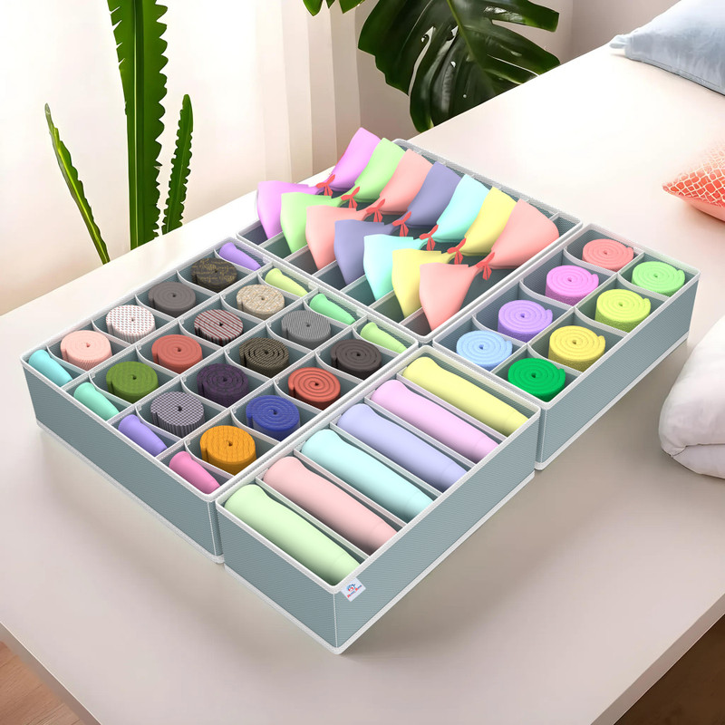 HOMESTIC by Kuber Industries Undergarment Organizer Undergarment Organizer|Storage Box for Bra-Panty-Socks-Ties|4 Pcs|Gray Cloth Storage(Gray)