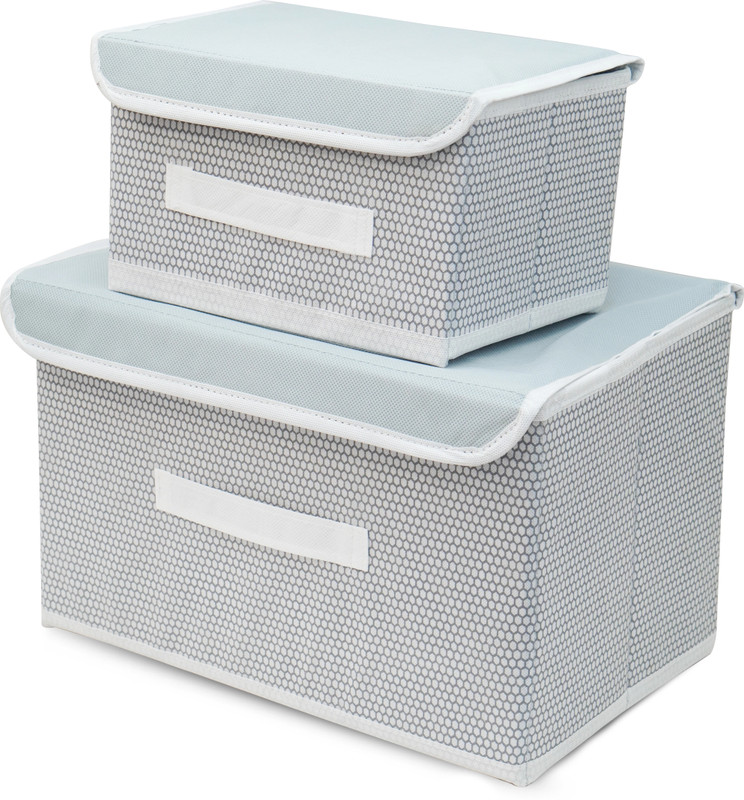 Mteaser Combo of 2 Big and Small Non-Woven Storage Box Wardrobe Closet Organizer Foldable Stackable Basket/Bins with Lid and Handle(Grey)
