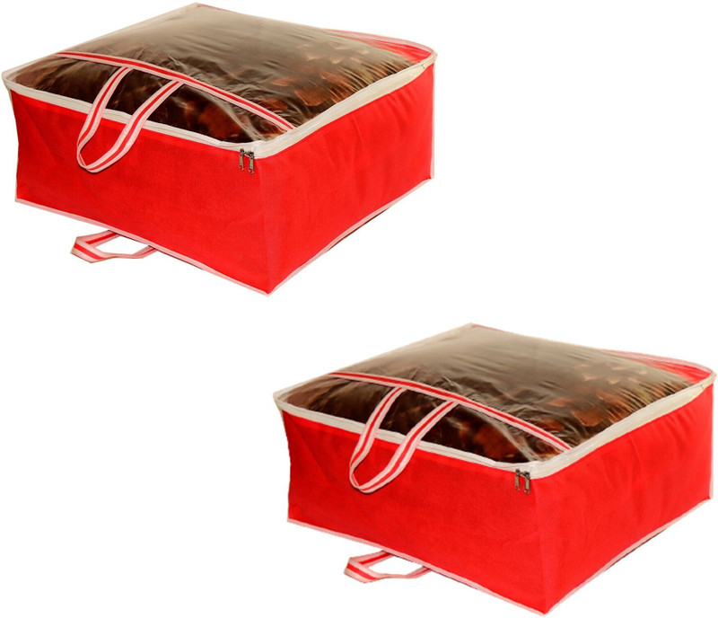 Champaran Industries 1 Pcs Blanket Cover Blanket Cover Designer Front Transparent Storage Organizer Cotton Laundry Bag(Gold, White)