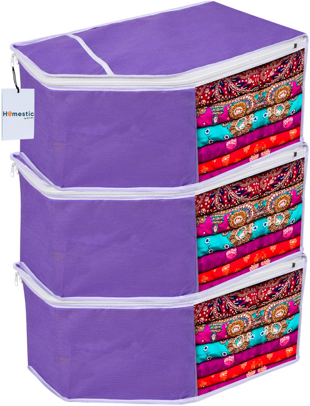 HOMESTIC by Kuber Industries Blouse Cover White Piping Blouse Storage Bag with Visible Window|Pack of 3|Purple 82HT17105(Purple)