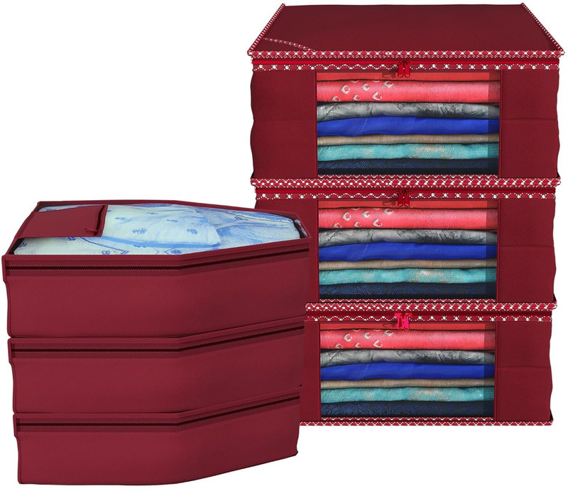 HOMESTIC by Kuber Industries Saree Cover Non Woven 3 Pieces Saree Cover 3 Pieces Blouse Cover Combo Set (Maroon) 200000000061345_HT(Maroon)