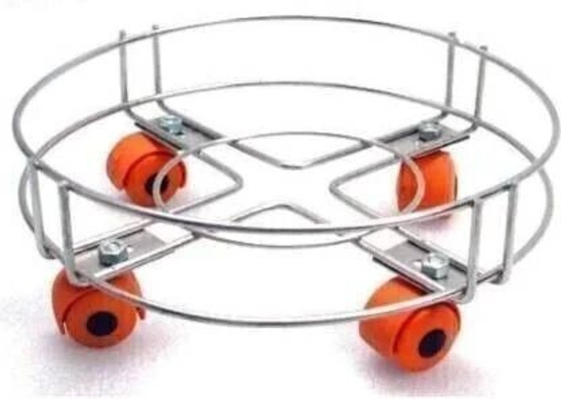SVS Round Gas Cylinder Trolley Stand with Wheels | Heavy Duty Kitchen Accessory Gas Cylinder Trolley(Silver)