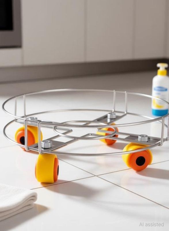 Kitchenify Cylinder Trolley Stand Holder Stainless Steel Kitchen Organiser Dish Rack Gas Cylinder Trolley(Silver, Orange, Yellow)