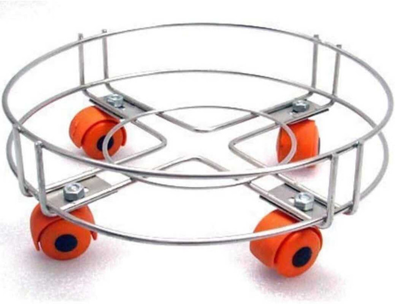 KUBER INDUSTRIES Kuber Industries Stainless Steel 2 Pieces Cylinder Trolly with 4 Wheels Gas Cylinder Trolley(Silver)