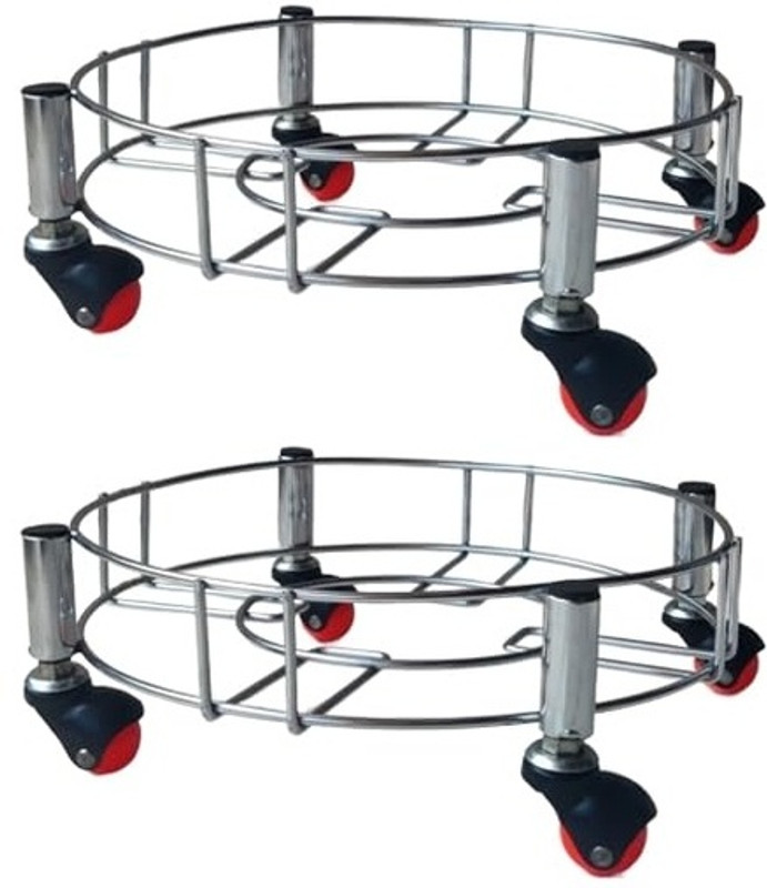 VIRANEE Heavy Stainless Steel LPG Cylinder Trolley with 4 Heavy Wheels (2 Pcs) Gas Cylinder Trolley(Silver)