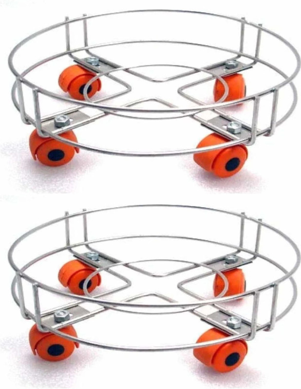 Happynest Gas Cylinder Roller Stand with 360° Wheels – Durable & Easy Mobility Gas Cylinder Trolley(Silver, Pack of 2)