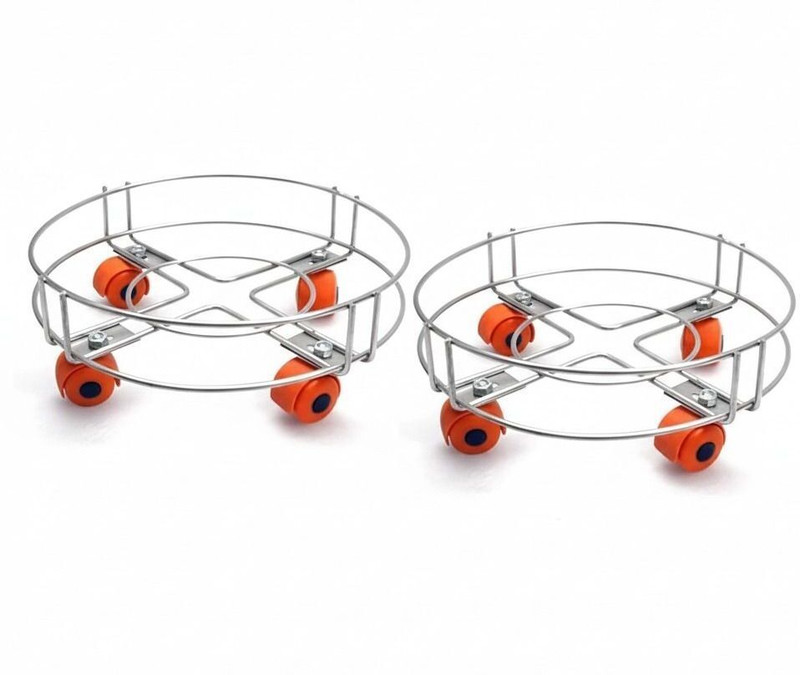 ECOMITY Pack of 2 Gas Cylinder Trolley Stand with Wheels, Chrome Finish, Round Shape Gas Cylinder Trolley(Orange)