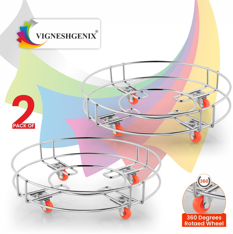 Vigneshgenix VIGNESHGENIX Magic Set of 2 Pcs Stainless Steel LPG Cylinder Stand Gas Cylinder Trolley(Steel)