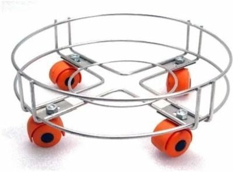 vrinda steel Heavy-Duty Stainless Steel Cylinder Trolley with Wheels for Scratch-Free Floors Gas Cylinder Trolley(Silver)