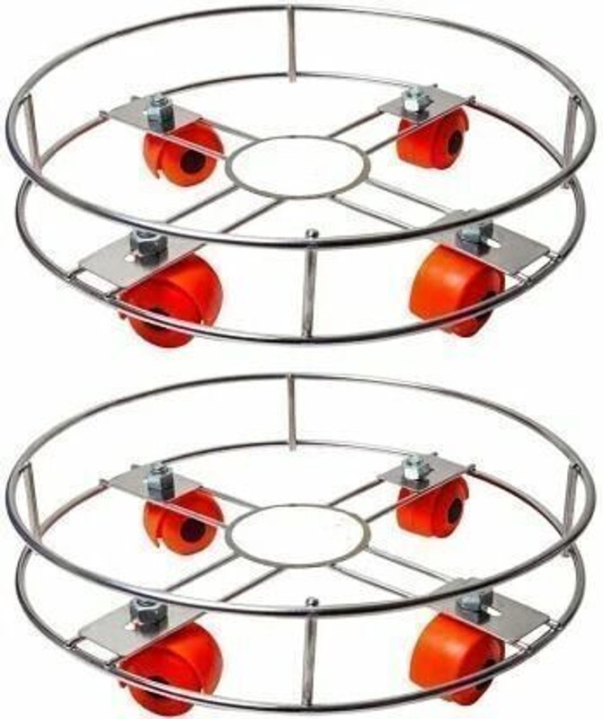 Kitchenify Stainless Steel Cylinder Trolley with Strong Steel Castor Wheels Pack2 Gas Cylinder Trolley(Silver, Pack of 2)