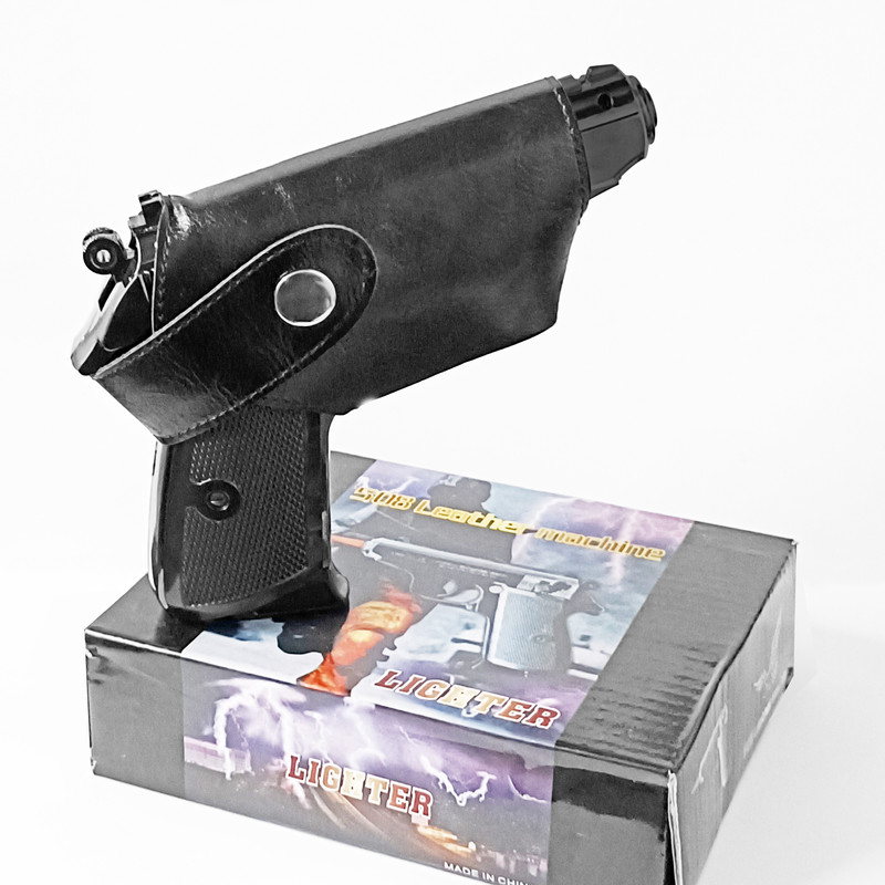 FITUP ™5 ABC Pistol Shaped with Barrel Pull Back System Full Metal Body Heavy Weight Real Look Reloaded Pull Back Jet Flame Gun Lighter Cigarette Lighter(Black)