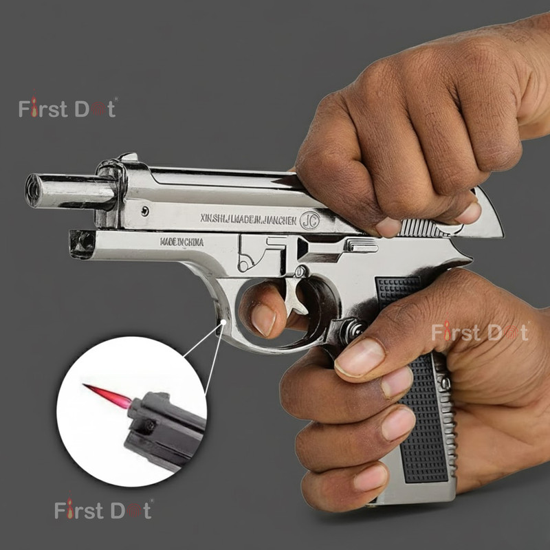FITUP 608 Gun-Inspired Jet Flame Lighter Iron Gas Lighter(Silver, Pack of 1)