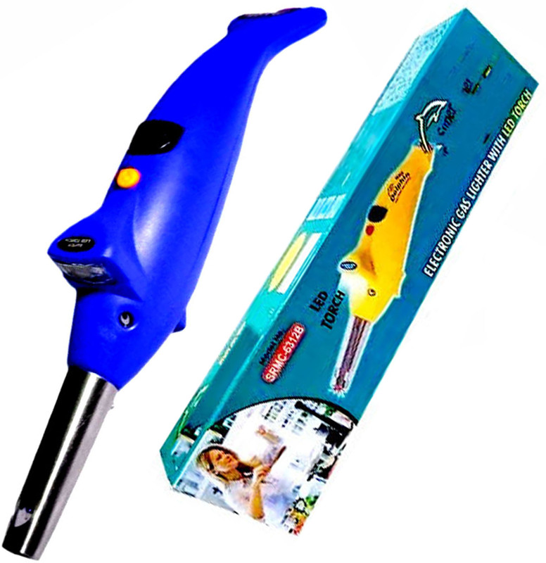 Aryshaa Kitchen Dolphin Shape Electronic 2 in 1 Electric Gas Lighter with Led Torch Plastic Electronic Gas Lighter(Multicolor, Pack of 1)
