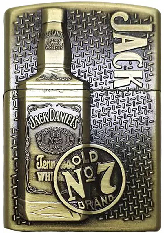 VIOVI Jack Daniels Bottle Emblem Refillable Windproof Wheel Cigarette & Cigar Pocket Steel Gas Lighter(Gold, Pack of 1)