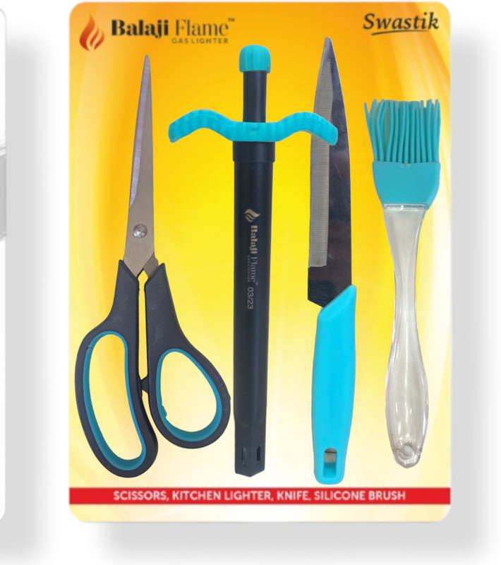 Balaji flame Swastik 4 in 1 combo Kitchen Tool Set(Gas Lighter, Knife, Scissor, Brush)
