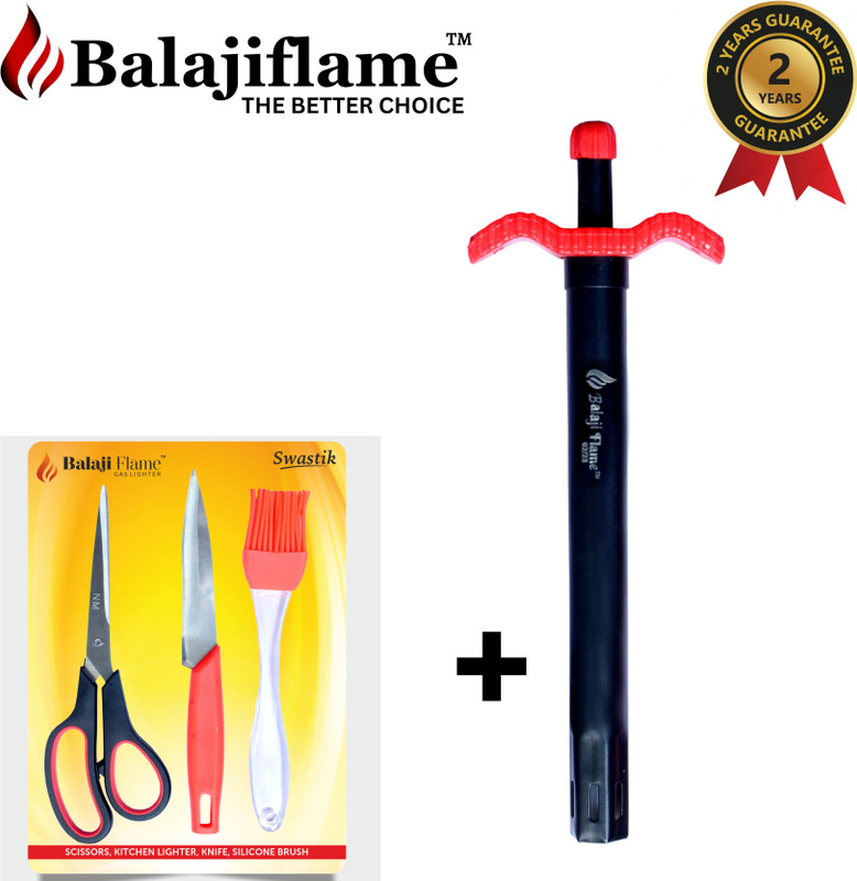 Balaji flame Steel, Plastic Gas Lighter(Yellow, Red, Black, Pack of 2)