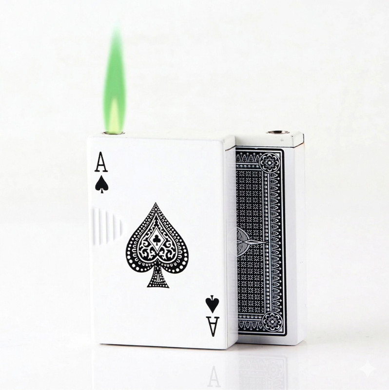 Zenvicart Jet Flame Refillable Side Slider Card Ikka Design Cigarette Iron Gas Lighter(White, Pack of 1)