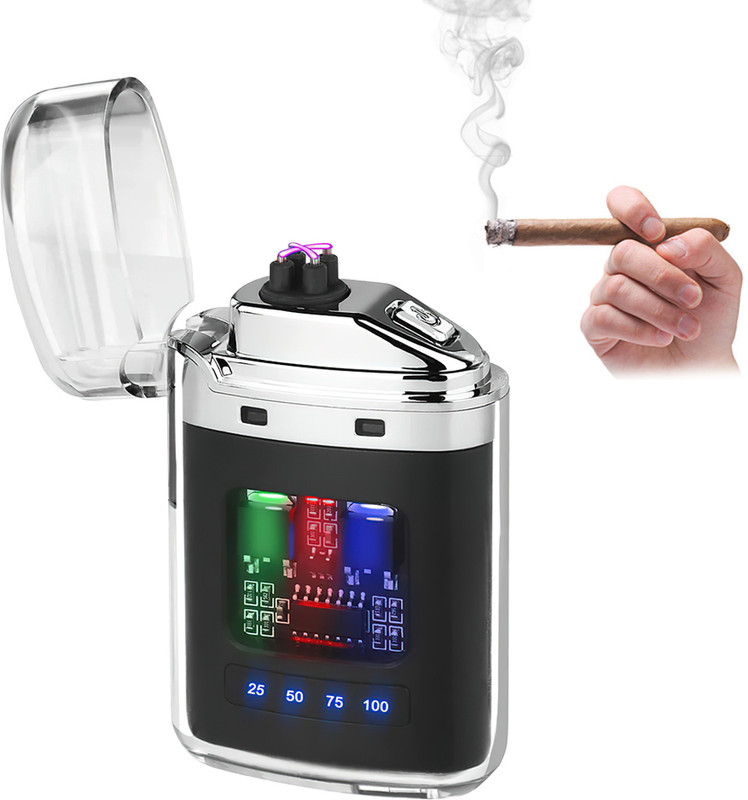 ARJ Rechargeable Windproof Electric Plasma Arc Lighter For Cigarettes Smokers Plastic Electronic Gas Lighter(Clear, Pack of 1)