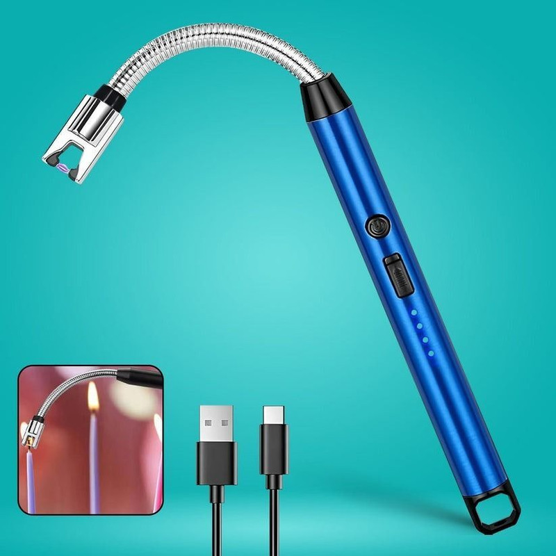 DeoDap Metal Rechargeable Electric Arc Lighter with Flexible Neck for Kitchen & Outdoor Plastic Electronic Gas Lighter(Blue, Pack of 1)