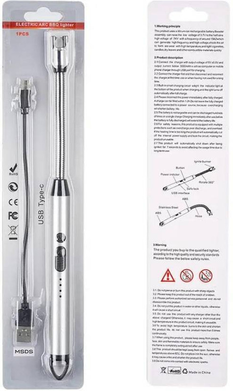 SKYViEW 360 Degree Flexible Rechargeable Electric Kitchen Lighter for Gas Steel Electronic Gas Lighter(Silver, Black, Pack of 1)