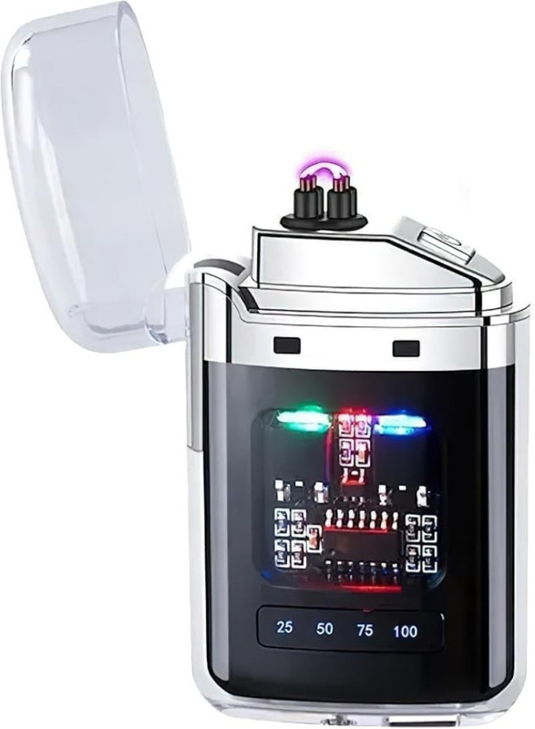 ALCANTARA USB Dual Arc Plasma Lighter Rechargeable Windproof Flameless LED Design A701 Plastic Electronic Gas Lighter(Clear, Pack of 1)