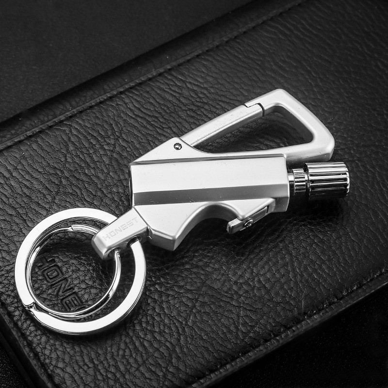Khan Saar Outdoor Survival Tool Keychain Flint Fire Starter Petrol Camping Lighter Steel Gas Lighter(Silver, Pack of 1)