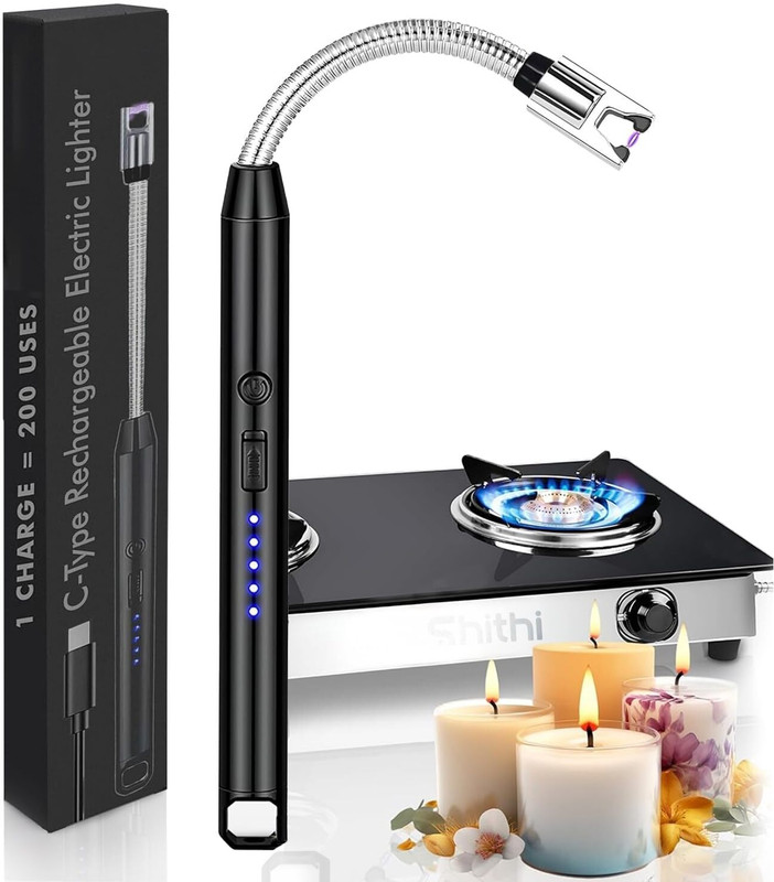 SHITHI Electric Arc Lighter | USB Rechargeable Windproof Long Neck Steel Electronic Gas Lighter(Black, Pack of 1)