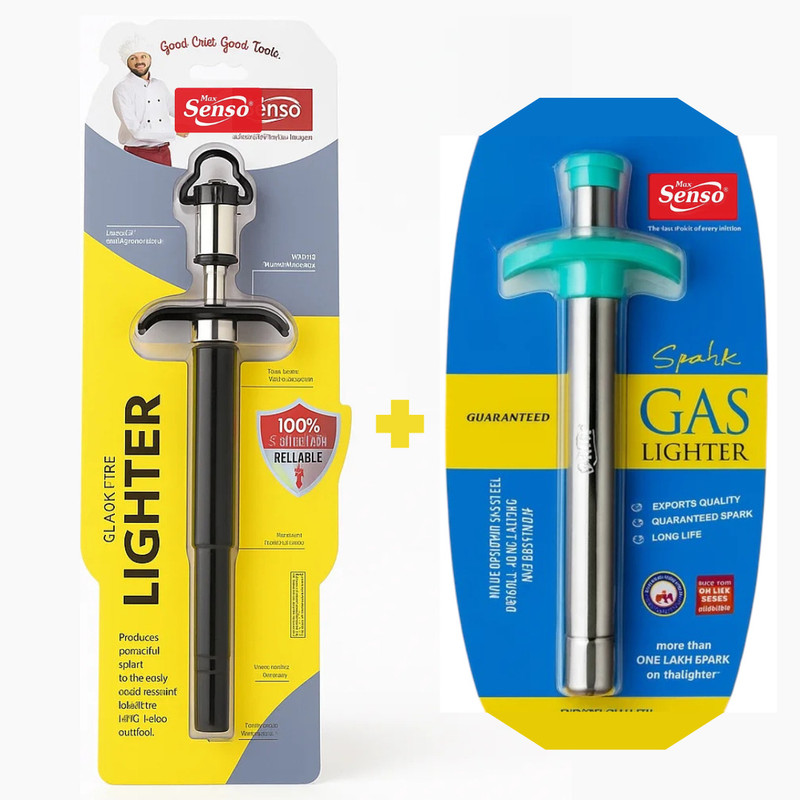 Max Senso Steel Gas Lighter & Black Gas Lighter Combo Set |1 Lakh Sparks|365 Days Warranty Steel Gas Lighter(Steel, Black, Pack of 2)